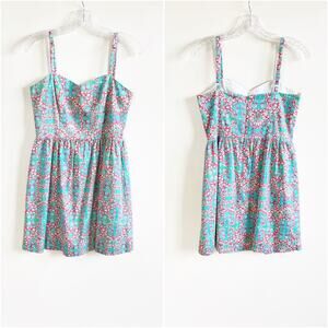 Kaeli Smith Aqua Pink Paisley Adjustable Strap Mini Dress